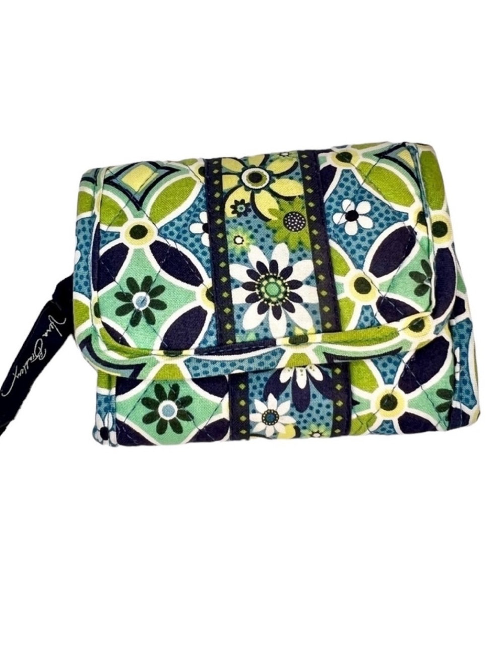 Vera Bradley Daisy Spring 2008 Green Blue Fold Over Keychain Wallet Purse
